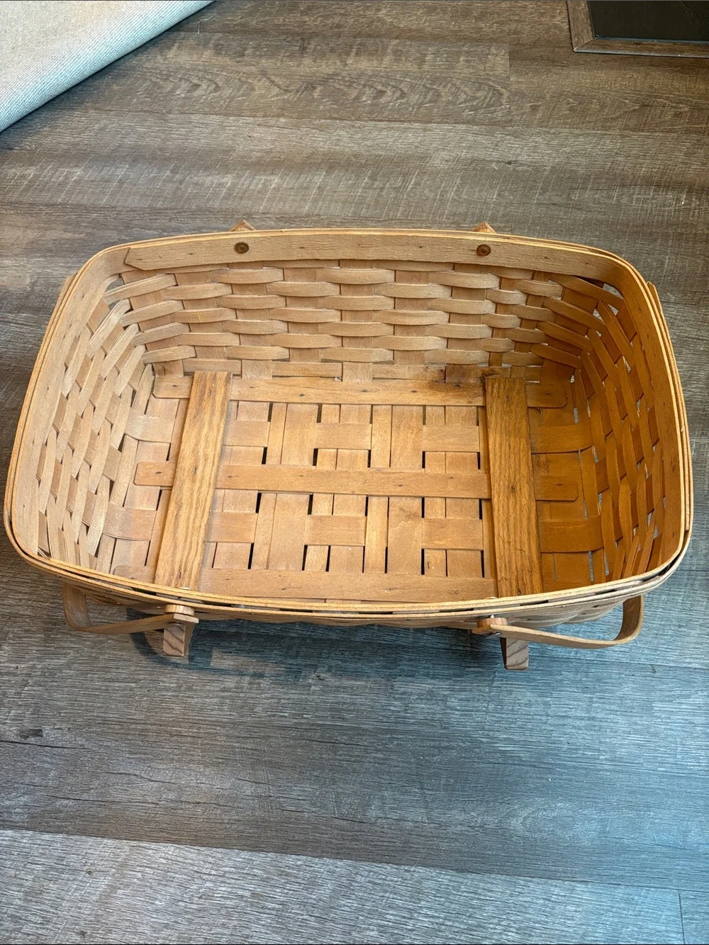 Longaberger Rocking Cradle Basket Brown Woven Handles 9”H